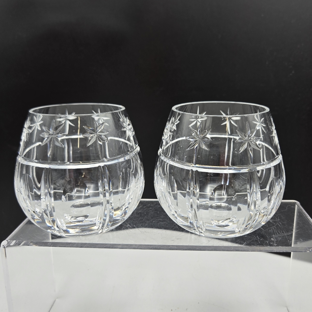 Waterford Clear Star-Cut Lead Crystal Votive Candle Holders Christmas Snowflake